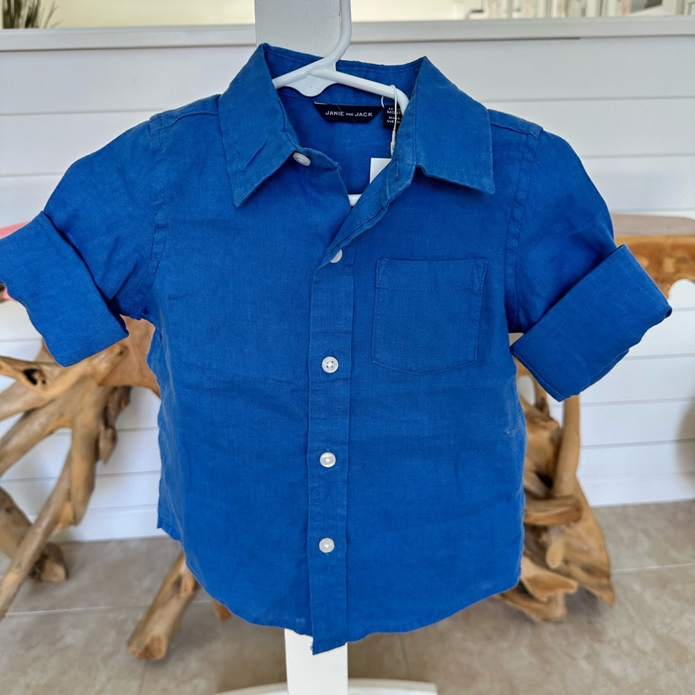 Janie and Jack linen button down shirt boys blue 12 - 18 months brand new